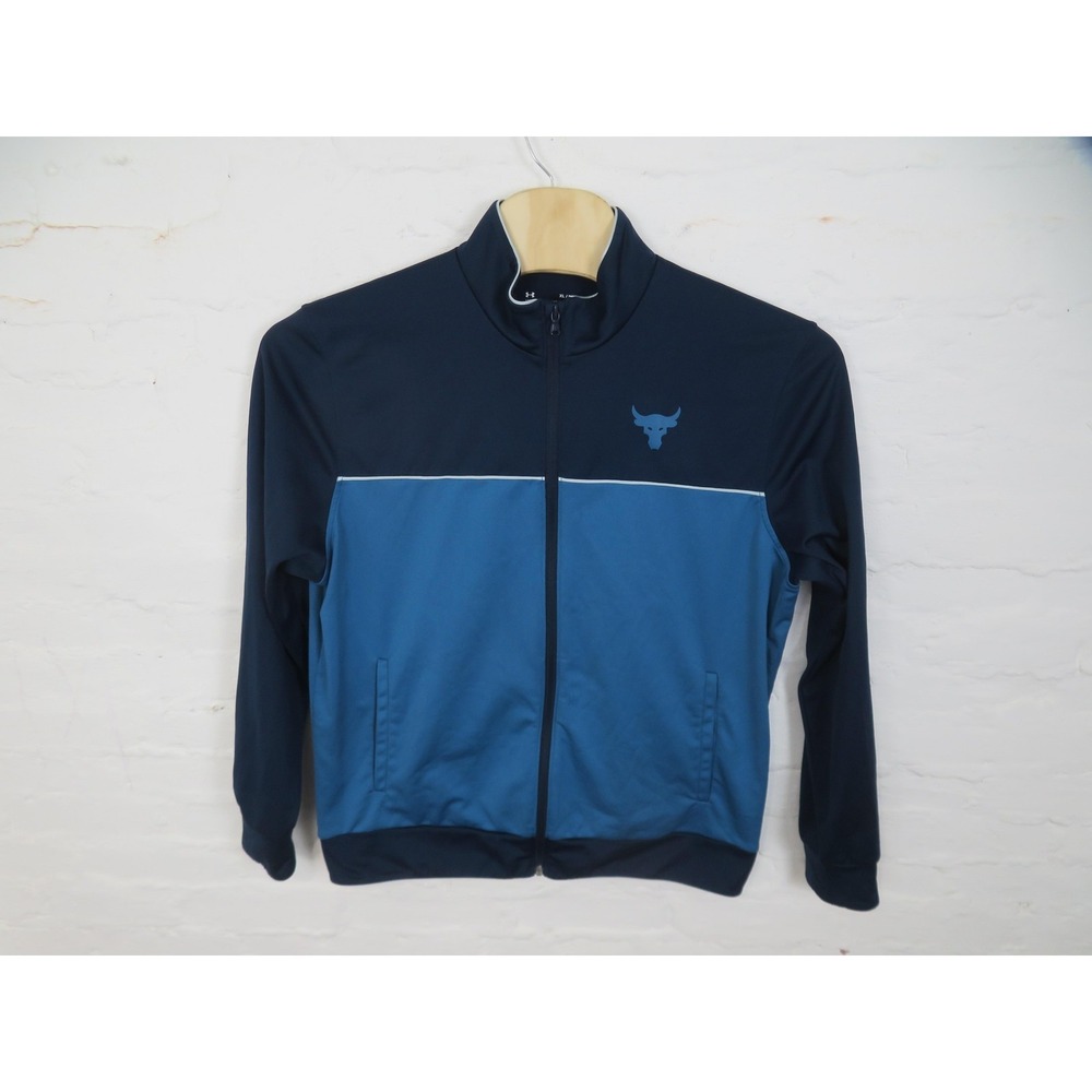 Under Armour Project Rock Track Jacket Mens XL Blue Gym Training Bull Full Zip